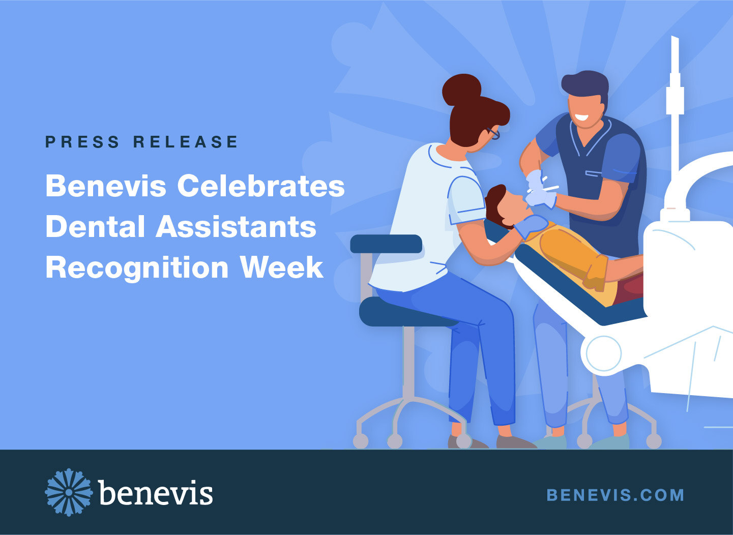 Benevis Celebrates Dental Assistants Recognition Week with a graphic showing two dental workers with a patient